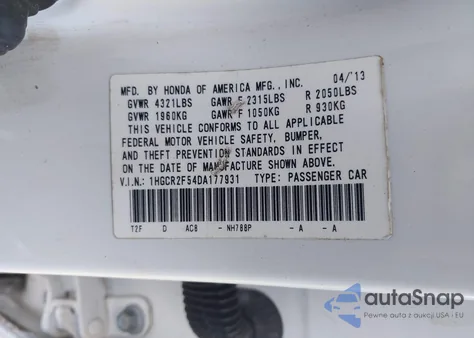 2013 Honda Accord Sport из США, поврежденный, VIN 1HGCR2F54DA177931